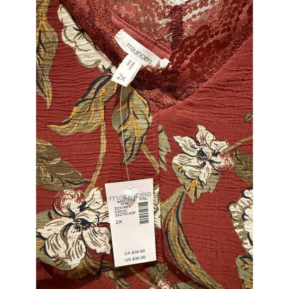 Maurices NWT Floral Lace Trim Flutter Tank XXL - Picture 5 of 5